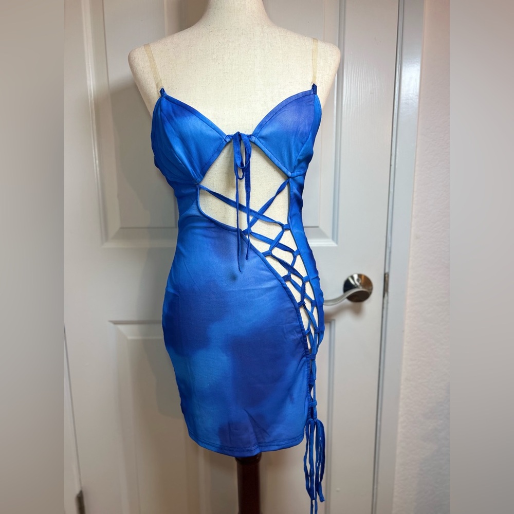 Sister Party Blue Lace-Up Mini‎ Dress - Picture 3 of 8